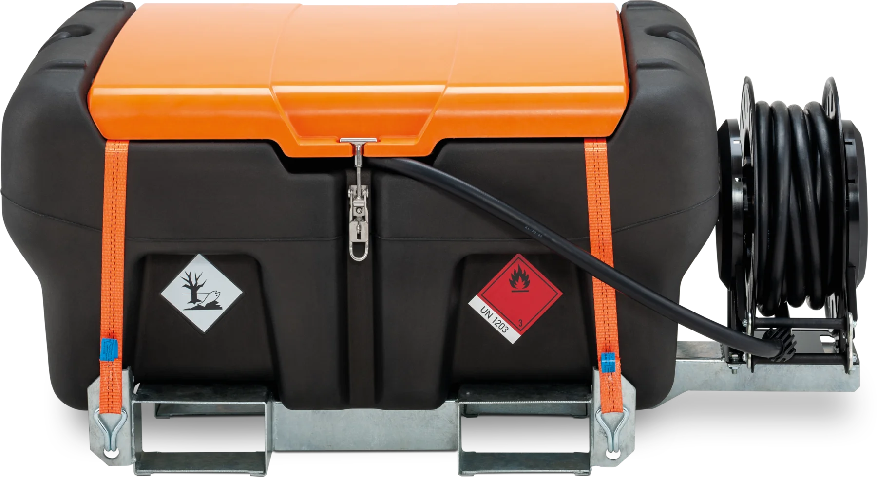 CEMO KS-Mobil Easy Premium with electric pump, 330 L, Automatic dispensing nozzle petrol, 12 V DC, 25 L/min (max.), black, with lid, orange